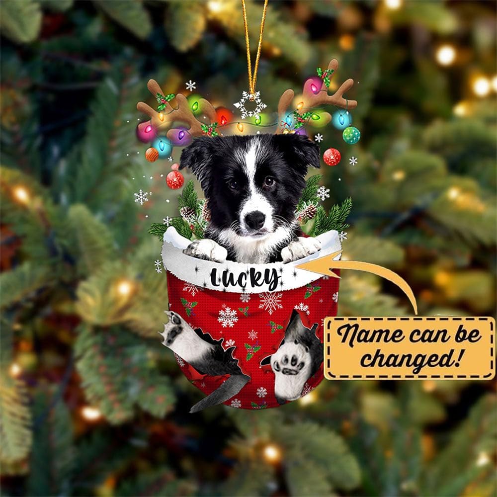 Border Collie Dog Christmas Ornament, Border Collie in Snow Pocket Christmas Tree Ornament, Dog Lovers Gift Idea Xmas Decor, Christmas Decorations for Tree, Christmas Ornament Gift for Dog Lovers