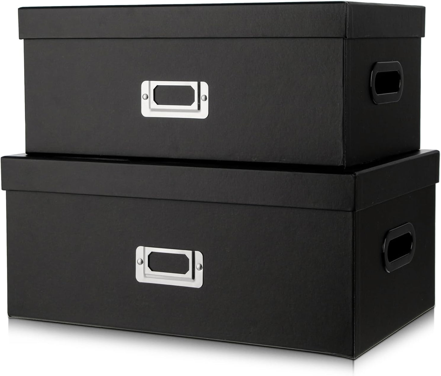 Briful Decorative Storage Boxes with Lids Set of 2 – 14'' + 13'' Set Rectangular Nesting Boxes – Cardboard Organizer with Lift-Top Lid – Black Wood for Home & Office