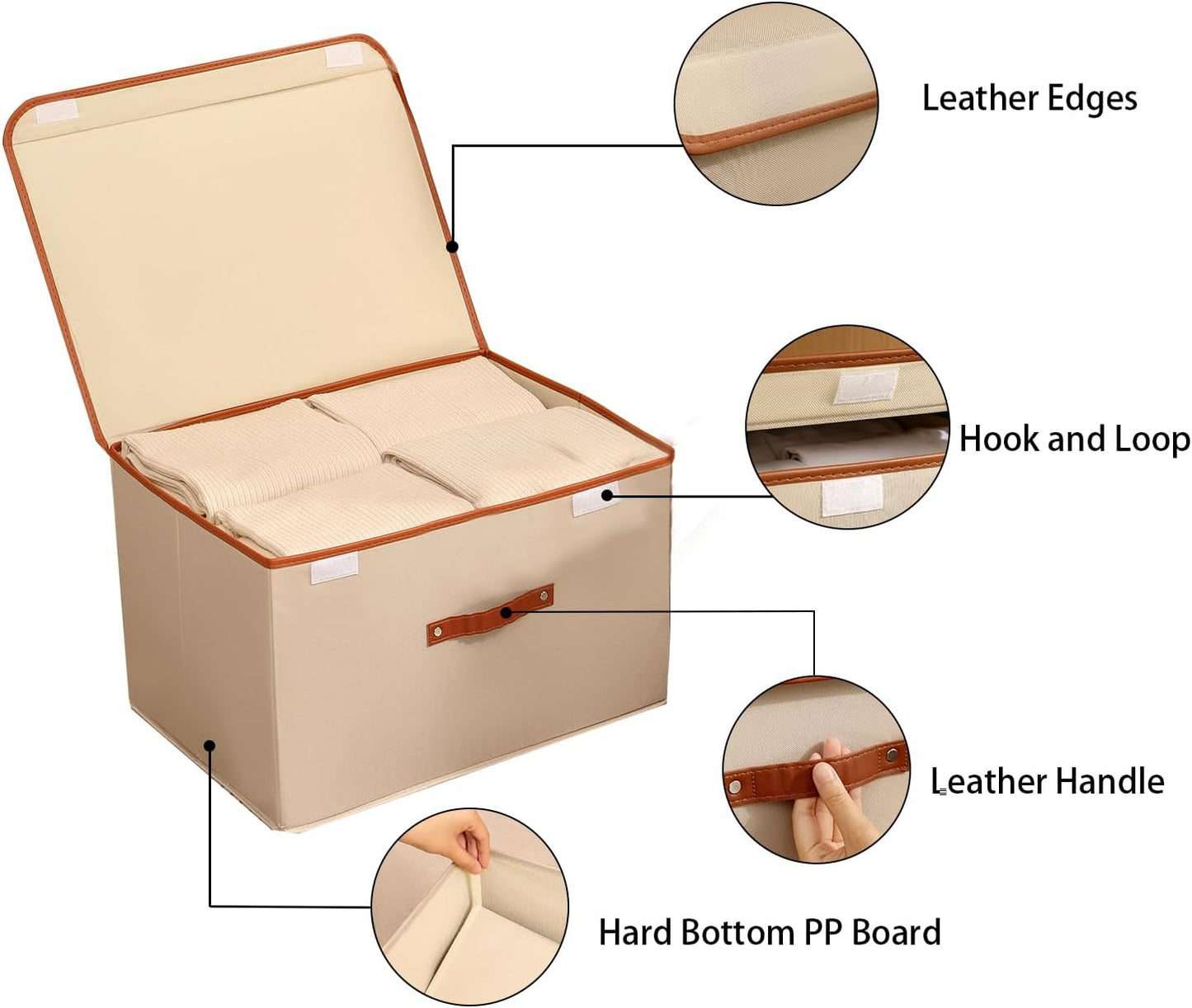 Tuza 2-Pack Large Fabric Storage Bins with Lids, Foldable Storage Boxes with Lids for Organizing, Decorative Storage Boxes with Handles for Home, Bedroom, Closet, Office(Khaki, Large)