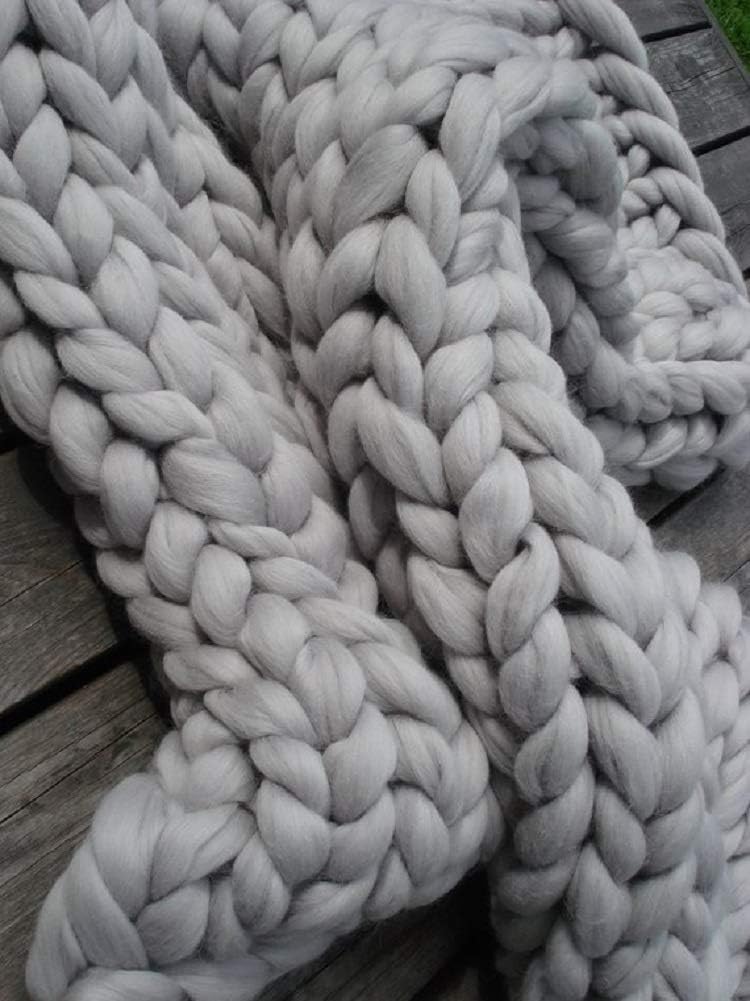 Chunky Knit Blanket Soft Handmade Knitting Throw for Bedroom Sofa Decor Super(Light Gray 40"x40")