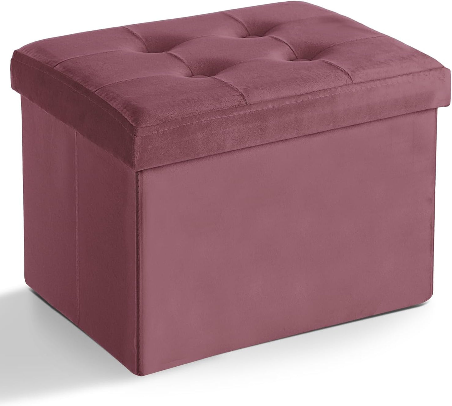 LINMAGCO Storage Ottoman Folding Foot Stool Velvet Footrest with Padded Modern Ottoman with Storage for Living Room Puppy Step Stool 17x13x13in(Jelly Pink)