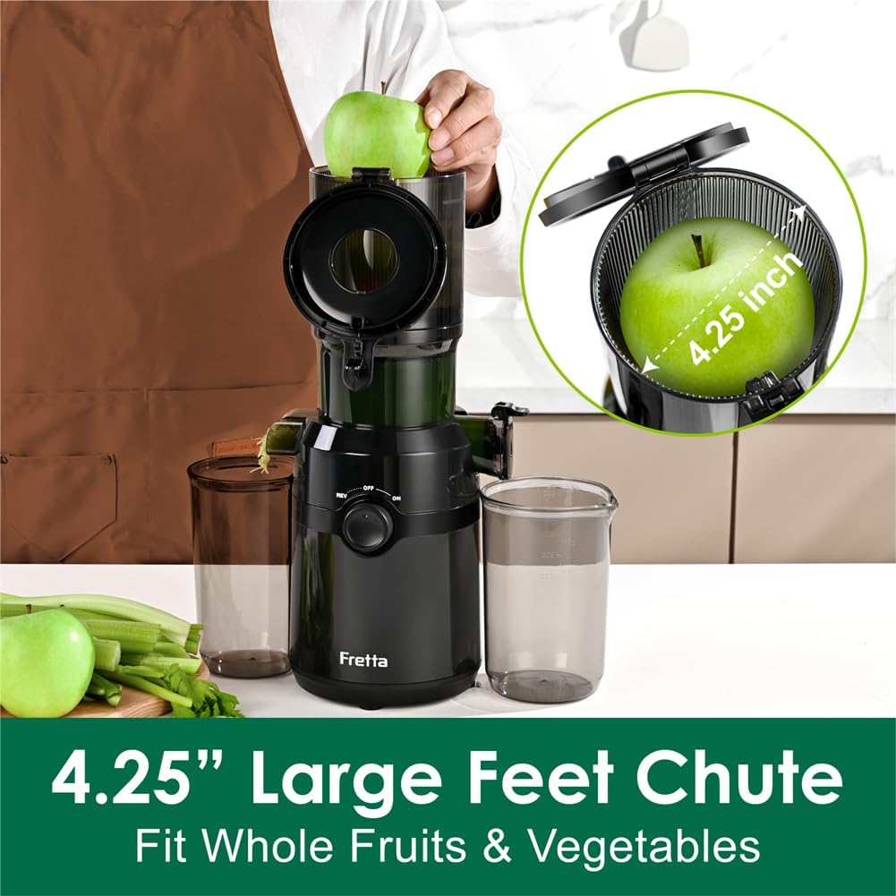 Cold Press Juicer Machines Slow Masticating Juicer Machines with 1.1 L Large Feed Chute Fit Whole Fruits and Vegetables Easy Clean Self Feeding,High Juice Yield,BPA Free (Ink-black)