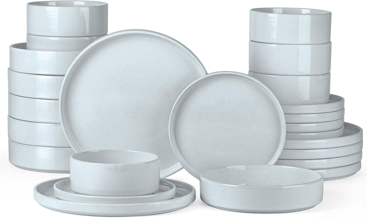 Onader Dinnerware sets, 24 Piece Plates and Bowls, Stoneware Kitchen Dinner Dish Set for 6, Ceramic Speckled Dinnerware with Pasta Bowl - Slate Gray
