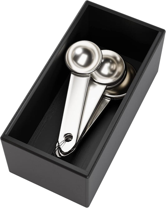 Black Bamboo Drawer Organizer - Silverware&Utensil Holder Organizer for Kitchen Drawers, Multi-Use Drawer Dividers Boxes for Bathroom Counter，Cabinet, Garage, Office Desk, Makeup, Jewelry (6"3"2.5")