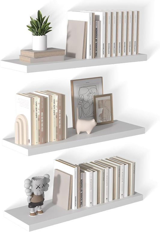 12 Inch Deep Floating Shelves for Wall 3 Pack White Floating Shelves Large Storage Space Wall Mount Shelf for Living Room Kitchen Bathroom 36" W x 12" D x 1.2" H White