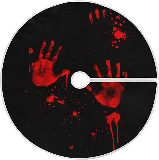 Halloween Bloody Hand Paw Spooky Tree Skirt, Seasonal Tree Mat Holiday Party Supplies Ornaments Indoor Outdoor Decorations for Tabletop Trees 35.4 Inches
