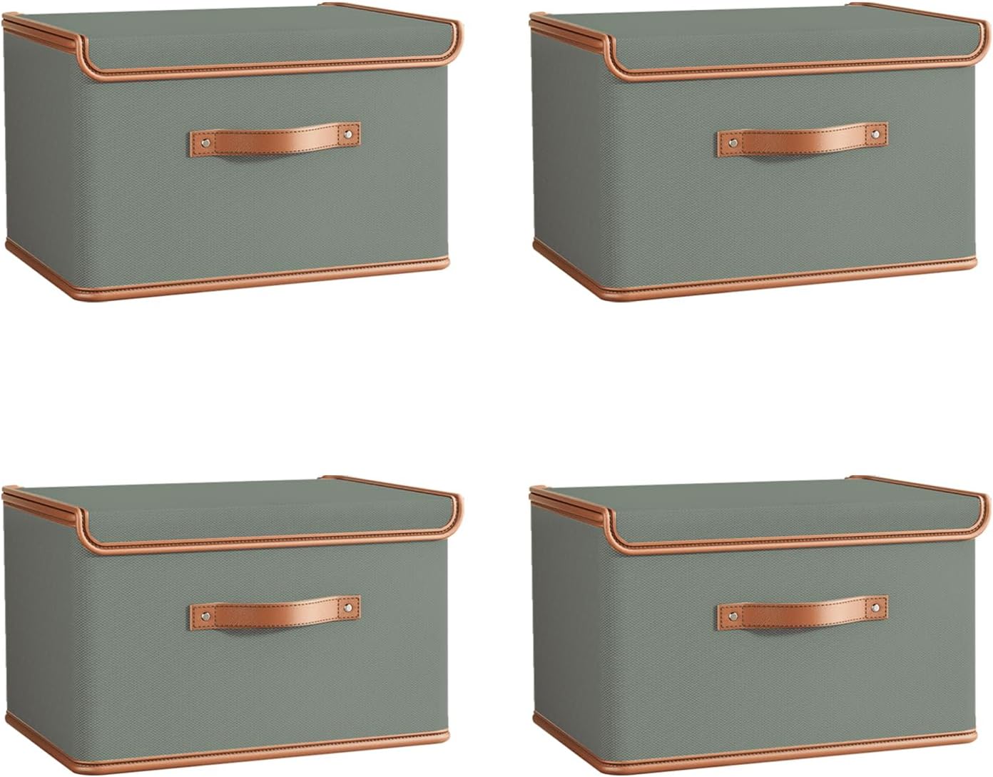 Tuza 4 Pack Storage Bins with Lids, Collapsible Closet Organizer Container, Fabric Organizer Box with Handles, Decorative Storage Boxes with Lids for Organizing Clothes, Blanket, Grey, Medium