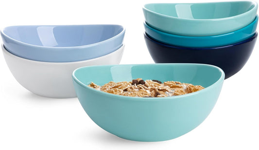 Sweese 18 oz Porcelain Bowls Set - 6 Inch, Set of 6, Multi-Color for Cereal, Soup, Salad - Microwave Dishwasher Safe