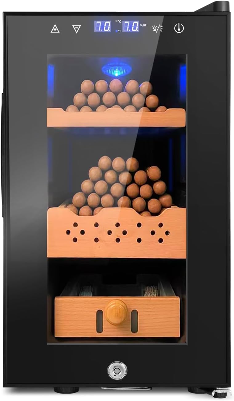 Electric Cigar Humidor, 25L 200 Counts Large Capacity,Thermostatic Electric Cooler Cabinet with Digital LED Screen, Safety Lock,Smart Humidity & Temp Control, Gifts for Men