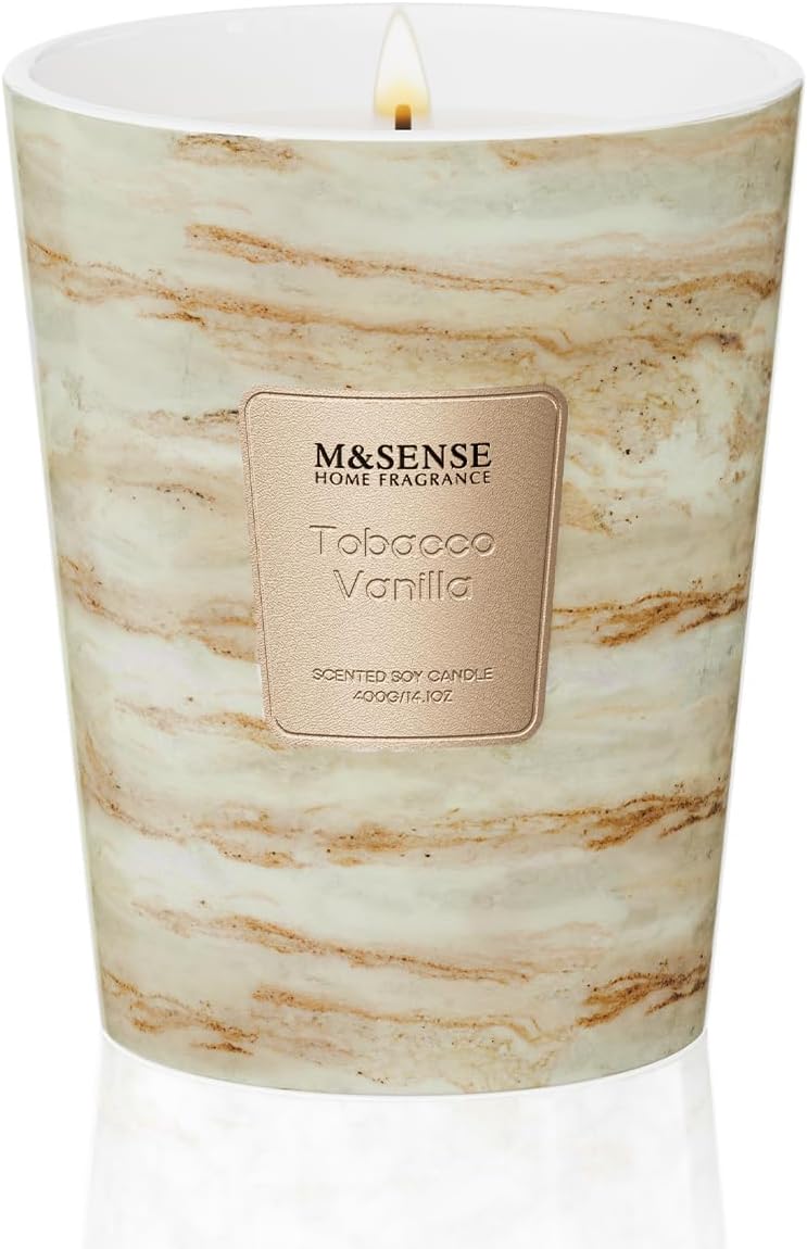M&SENSE TobaccoVanilla Scented Candles for Home, Lead-Free Wick Highly Scented Jar Candles, 14.1 Oz 80 Hours Lasting Burning Candles Gifts for Women, Relaxing Aromatherapy Candle for Stress Relief