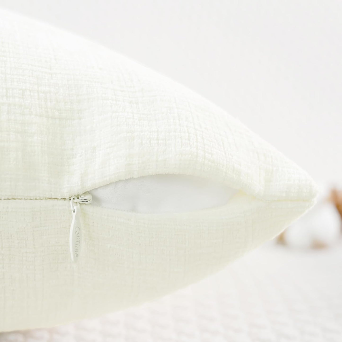 CaliTime Throw Pillow Covers Decorative 16 X 16 Inches Pack of 2 Cozy Chenille Cushion Case for Couch Sofa Bed Living Room Home Cream