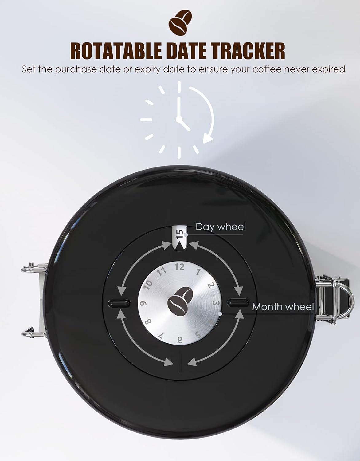 HAIOOU Airtight Coffee Canister, 16OZ Small Stainless Steel Coffee Bean Storage Container with Date Tracker, Measuring Scoop, CO2 Releasing Valves and Mini Tongs for Beans, Grounds and more - Gray