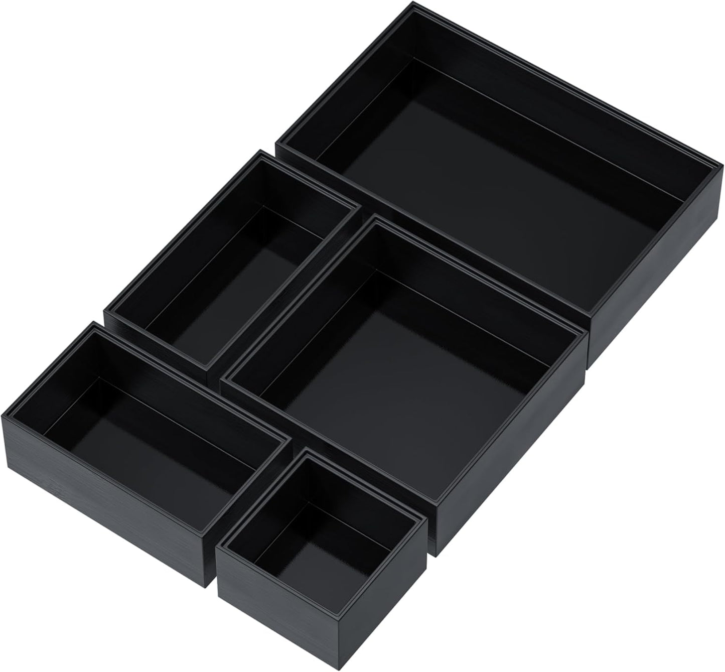 Bamboo Drawer Organizer Set, 5 PCS Multi-use Varied Sizes Junk Drawer Organizer Kitchen Storage Box for Office, Home, Bedroom, Bathroom, Black