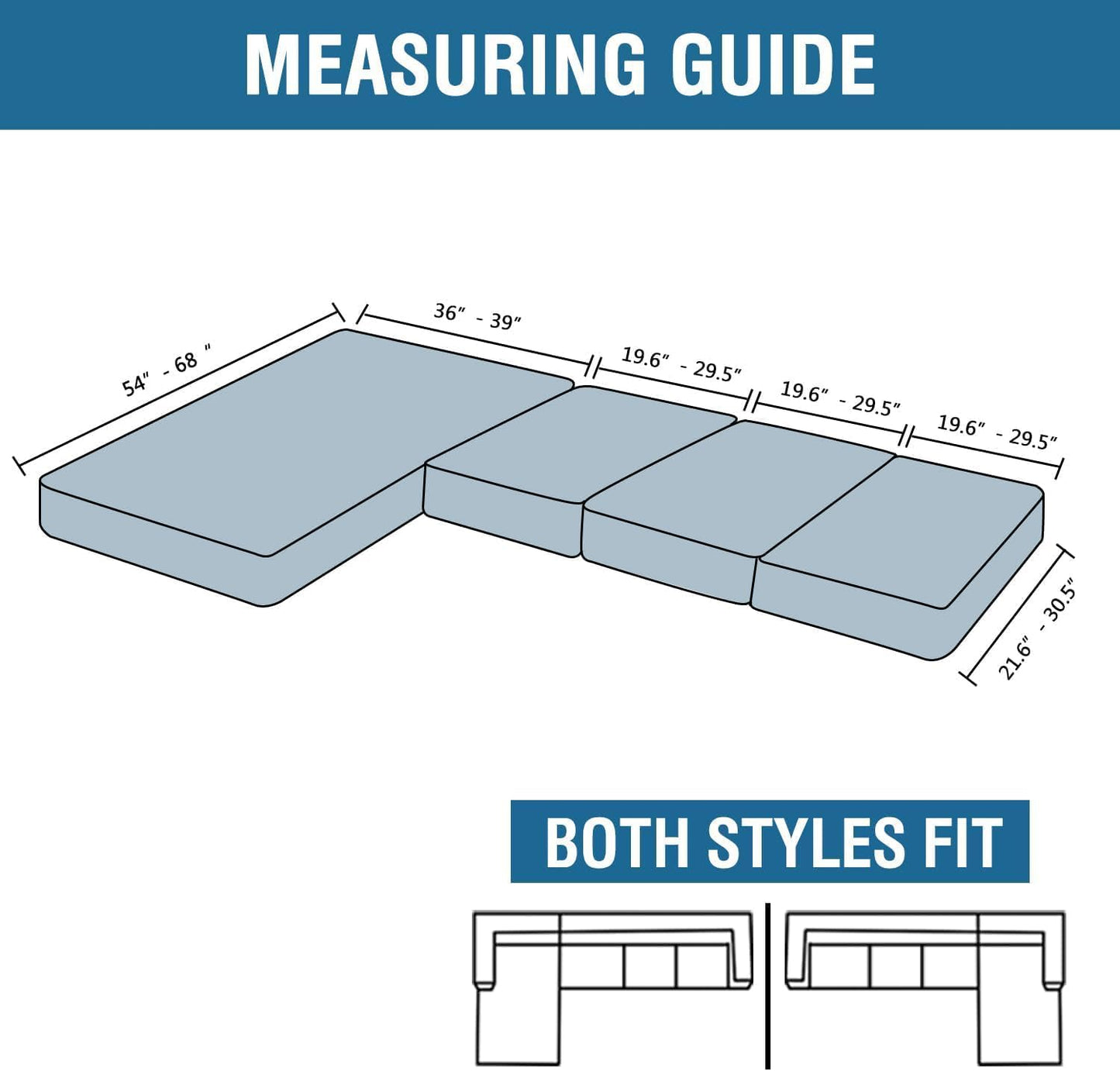 H.VERSAILTEX Velvet Stretch Sectional Couch Covers - 4 Piece Sofa Seat Cushion Set - L Shape Separate Cushion - Both Left/Right Couch Chaise Cover - Large Sofa 3 Seater + 1 Chaise, Stone Blue