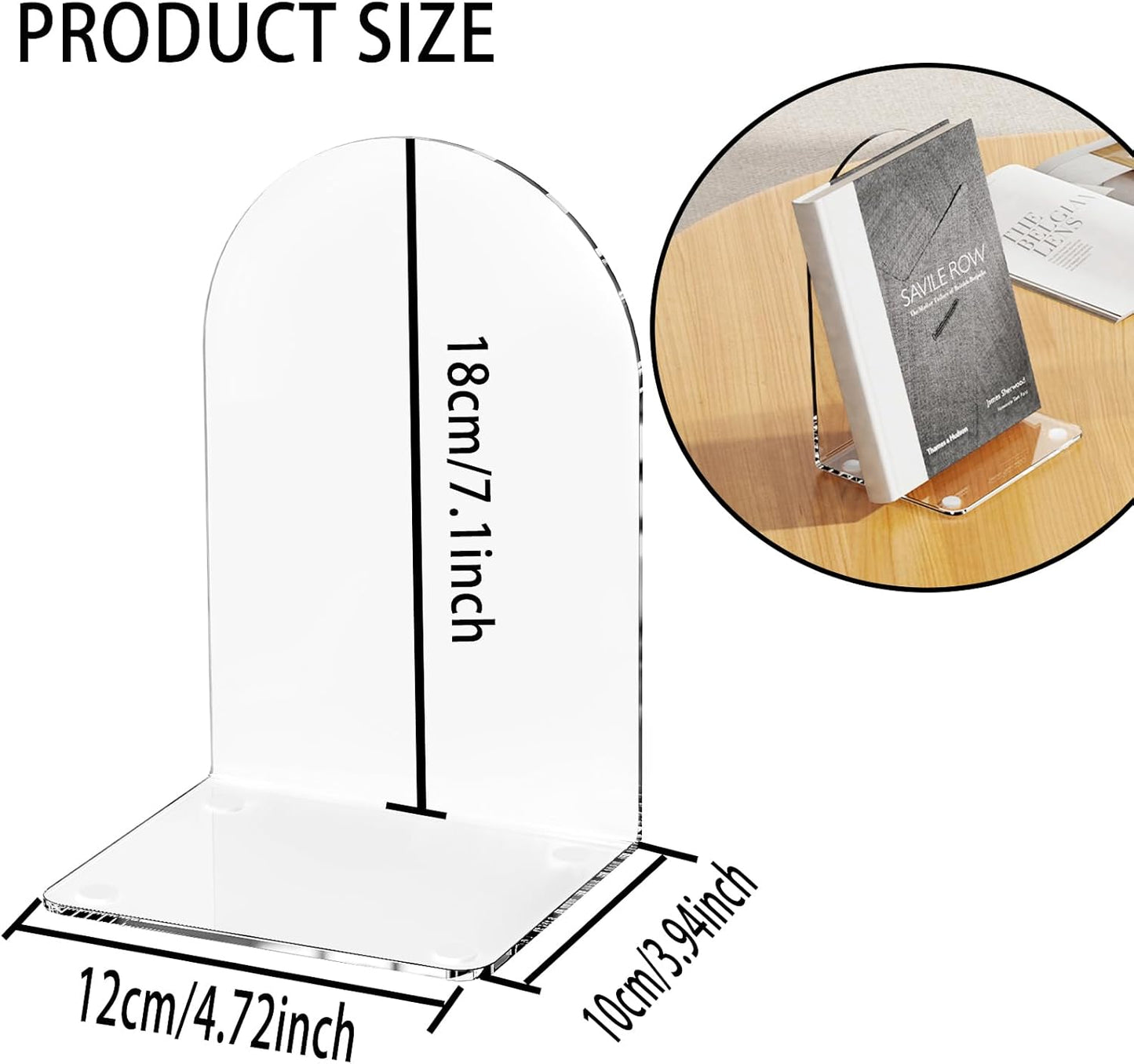 Lulonpon 8 Pieces Book Ends for Shelves, Heavy Books, School, Library, Desktop Organizer - Clear Acrylic Bookends