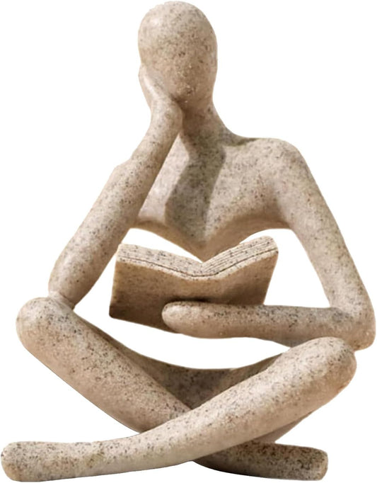 Bookshelf Decor Thinker Statue - Abstract Style Thinker Sculptures Modern Aesthetic Figurine Decoration Statues for Home Decor-Zuo Si-Sandstone