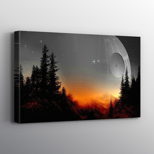 Death Star Inspired Canvas Print Wall Art | Futuristic Space Station Artwork | Smooth Surface Home Decor – Various Sizes (12in x 8in Gallery Wrapped)