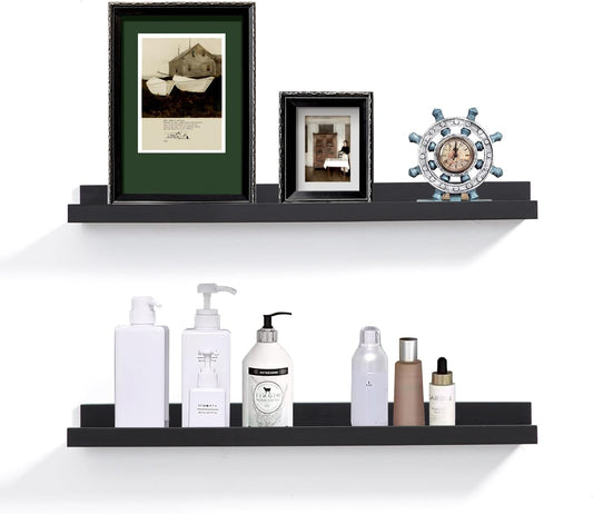 Black Floating Shelves for Wall 24 Inch Wall Shelves with Lip Modern Picture Ledge Shelf Wall Mount Photo Shelves Room Decor Hanging Book Shelves Set of 2 for Bedroom Living Room Bathroom Kitchen
