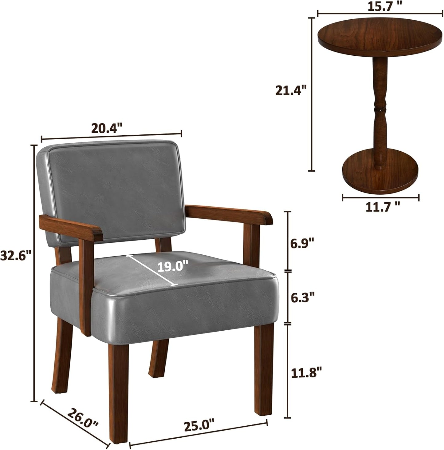 Accent Chair, PU Leather Oversized Living Room Chairs with Soft Seat and Armrests, Armchair for Bedroom, Dinning, Reading and Waiting Rooms (Leather Gray)