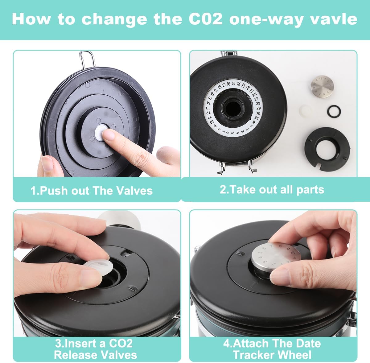 Coffee Canister Airtight Storage Container Stainless Steel Air Tight Coffee Jar with Scoop, Date Tracker CO2 Release Valve for Dry Food, Beans, Ground, Tea, Flour, Cereal and Sugar (Green)