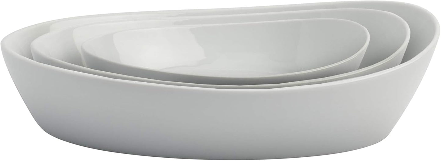 Denmark White Porcelain Chip Resistant Scratch Resistant Commercial Grade Serveware, 3 Piece Oval Serving Bowl Set