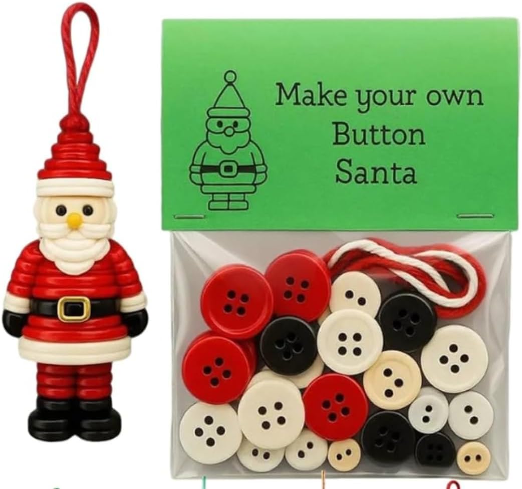 DIY Christmas Button Ornament Making Set - Snowman/Santa/Angel, Fun Holiday Craft Kit for All Ages, Ideal Xmas Tree Hanging Decor & Festive Gifts (10 pcs-A)