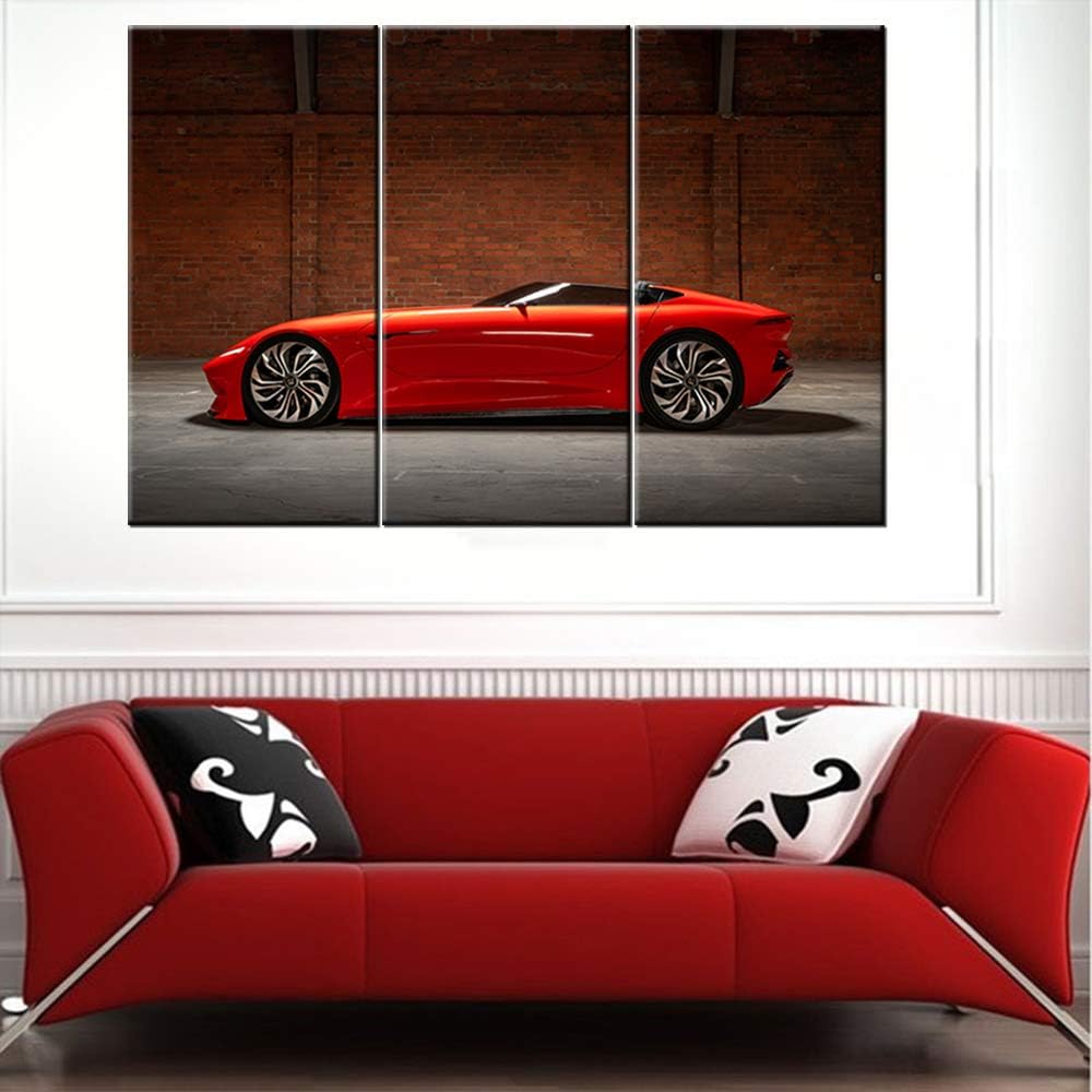 Framed Canvas Wall Art Pictures 3 Pieces Red Sports Cars Painting HD Printed Poster Artwork for Bedroom Living Room Modern Home Decorations Ready to Hang 28 x 14inch x 3 panel