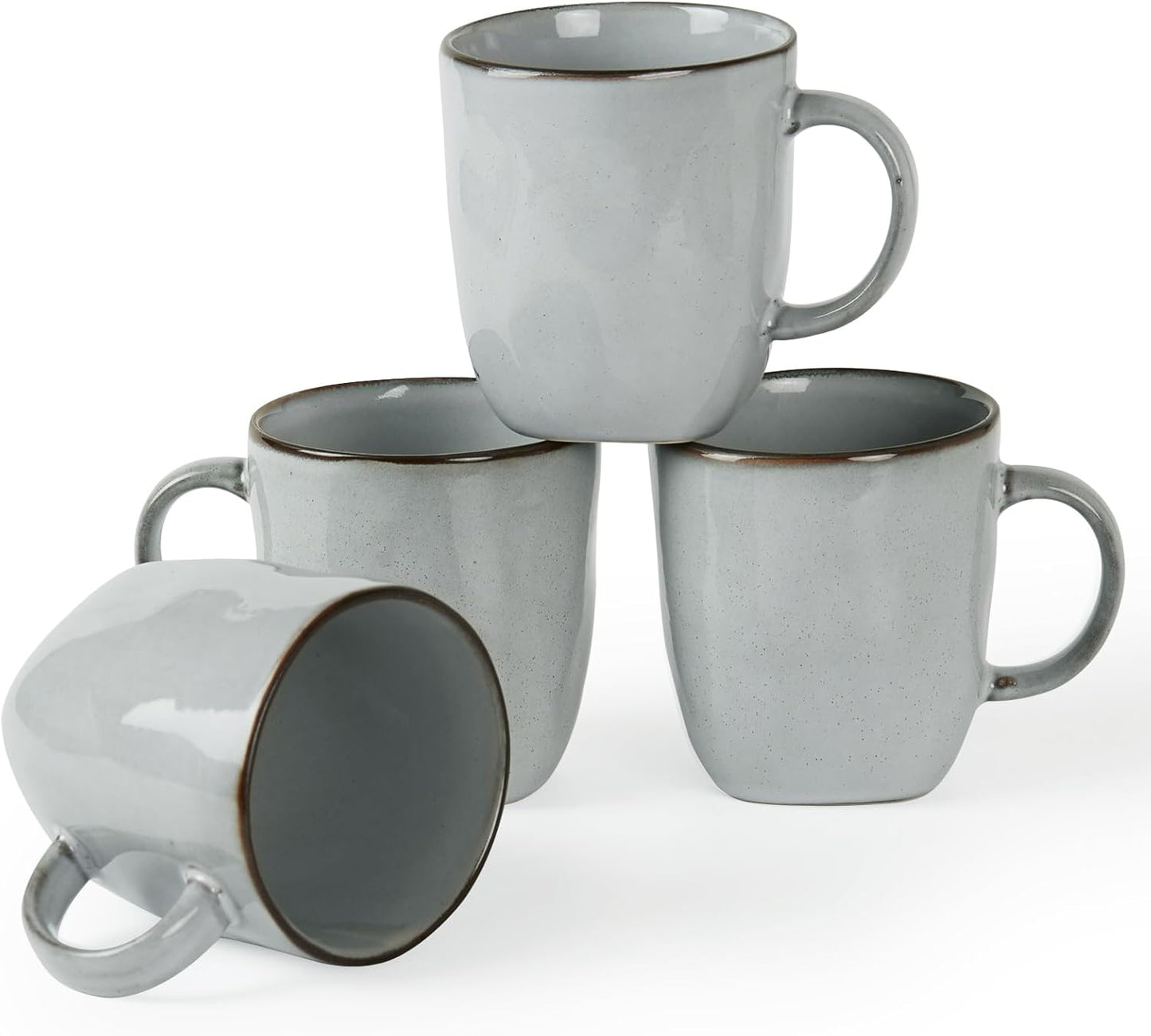 famiware Coffee Mugs Set of 4, Ocean Square 13oz Coffee Cup Set with Handle for Cocoa, Milk, Hot Chocolate, Tea, Water, Stoneware Cups for Kitchen, Microwave and Dishwasher Safe, Grey