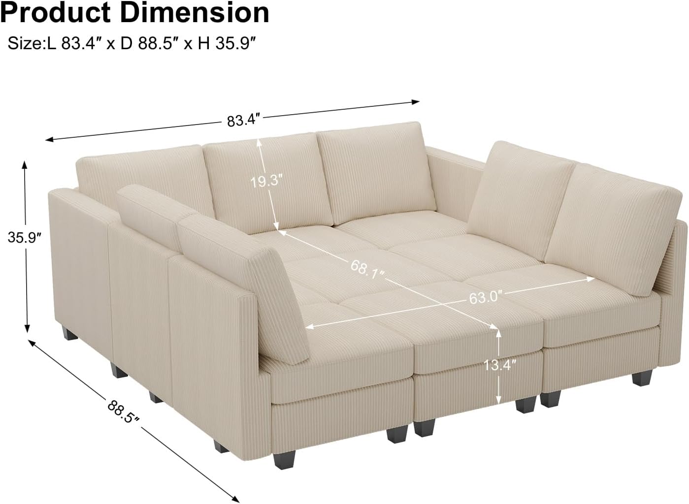 Belffin Corduroy Modular Sectional Sofa 9 Seat Convertible Sectional Sleeper Sofa Bed with Storage Ottomans Modular Sectional Couch Bed for Living Room Beige