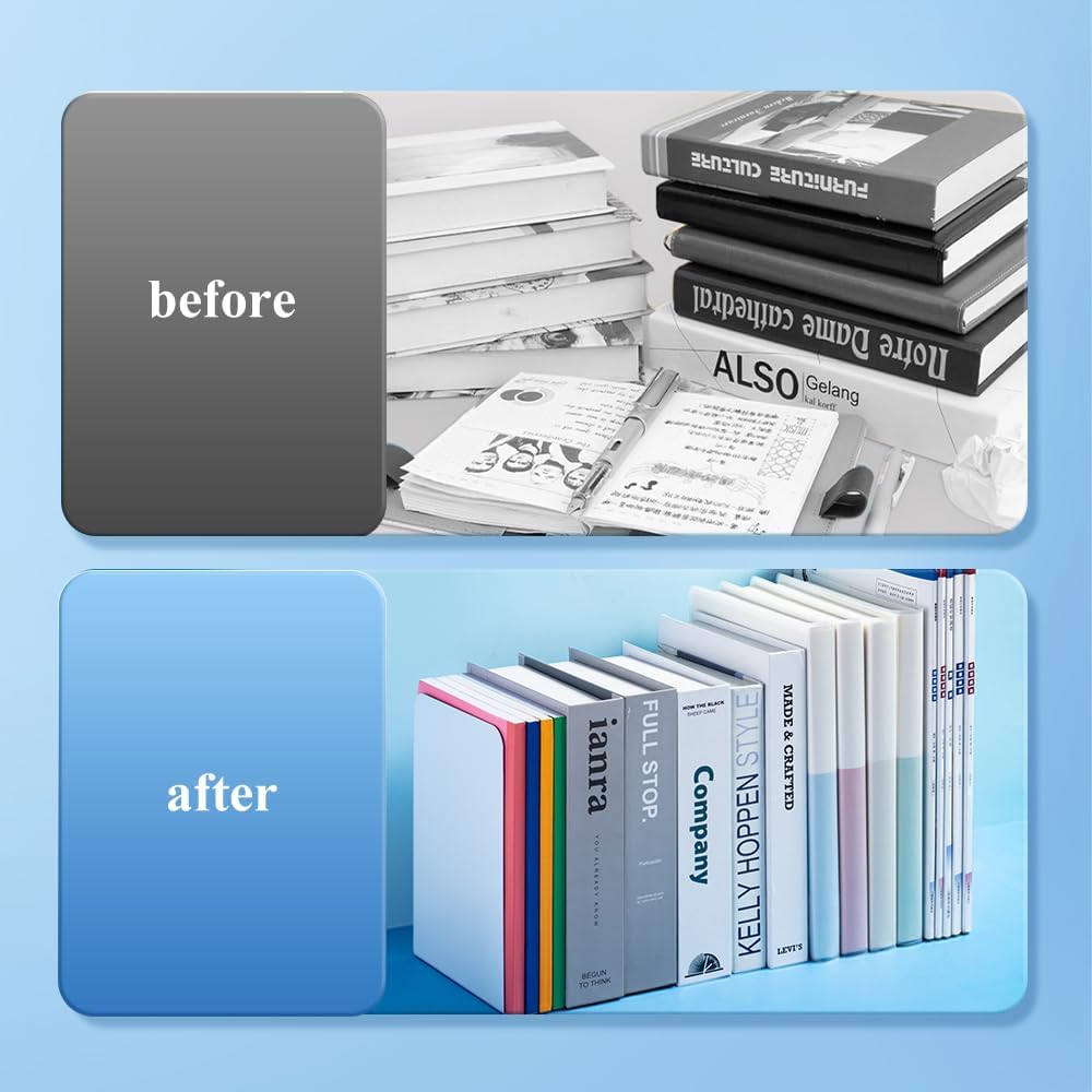 M&G Book Ends 1 Pair, Blue Large Metal Bookends for Shelves, L-Type Book Stopper for Heavy Books, Non-Skid Bookstand for Office Home School Supplies