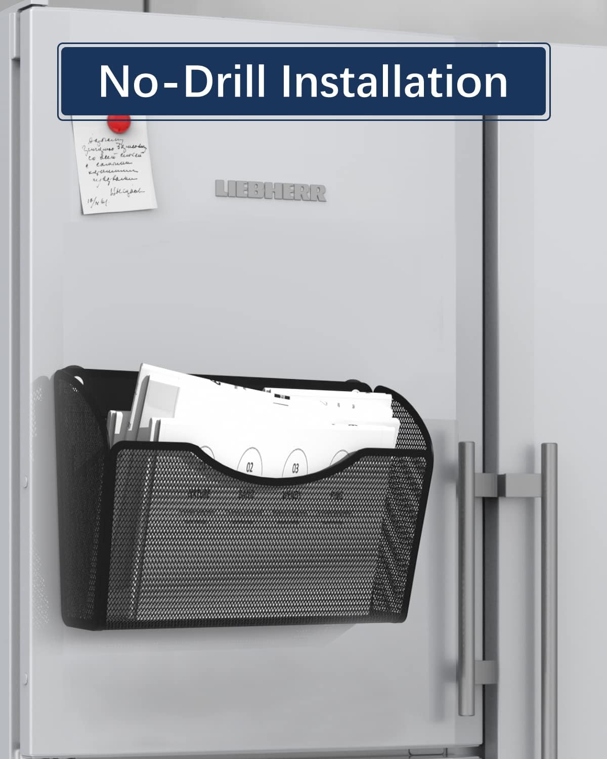 2 Pack 1-Tier Magnetic File Holder - No Drilling Installation File Organizer, Large Capacity Magnetic File Holder for Refrigerator, File Cabinets, Whiteboard, Office, Kitchen