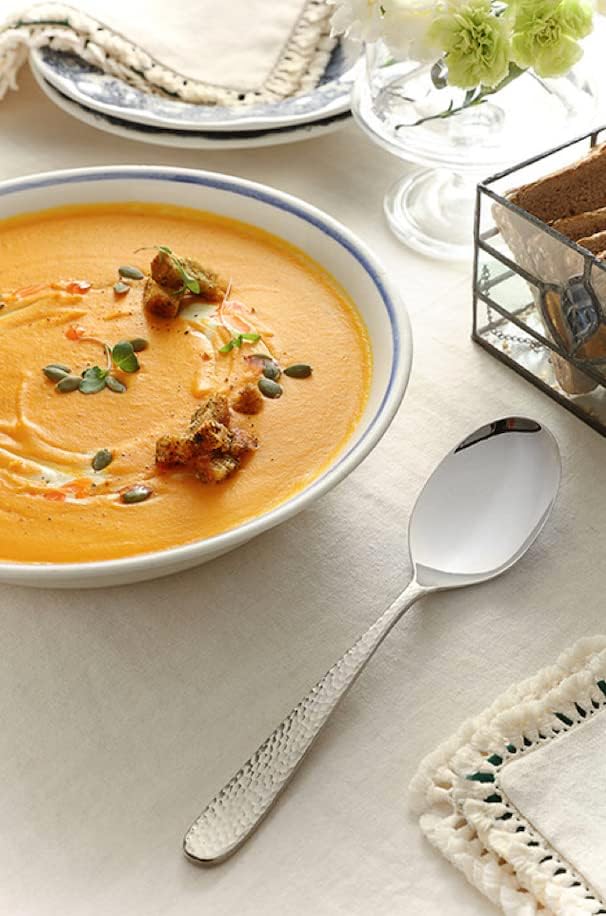 Hammered Serving Utensil Set, 18/10 Stainless Steel Serving Spoons, Salad Servers, Butter Knives, Mirror Finish, Dishwasher Safe, Elegant and Durable (10-Piece Serving Set, Fidenza Hammered)