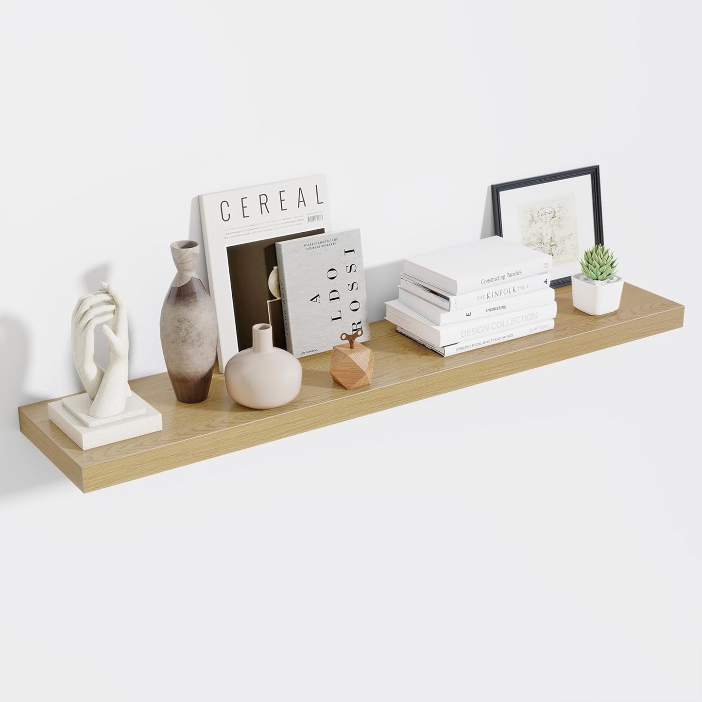 Fun Memories 55 Inch Fireplace Mentel Shelf, 10 Inch Deep Shelves for Display & Wall Storage, Rustic Wood Wall Shelf, Extra Long Floating Shelves for Living Room Laundry Room, Oak, Set of 1