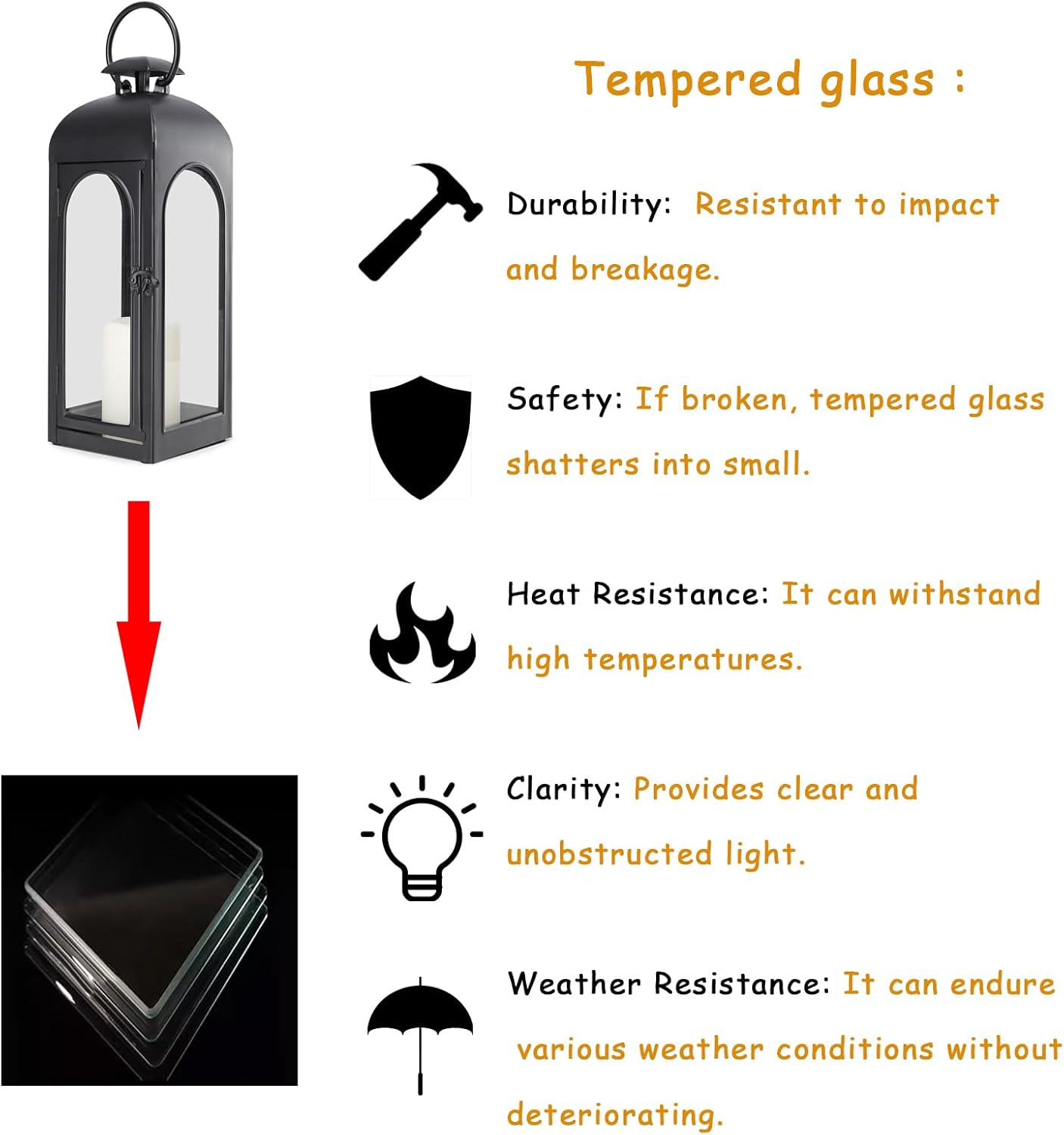 Bdor 2 Pack 20 Inches Metal and Tempered Glass Decorative Lantern with Electronic Wax Effect - Indoor/Outdoor Decorative Lighting, Handcrafted Aesthetic, Perfect for Home, Parties, and Holiday Decor