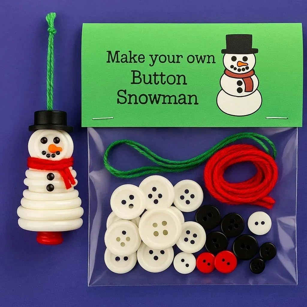 DIY Christmas Button Ornament Making Set–Fun Holiday Handmade Decorations for All Ages,DIY Craft Buttons Kit with Christmas Snowman/Santa/Angel,Xmas Tree Hanging Decorations (Mix-3pcs)