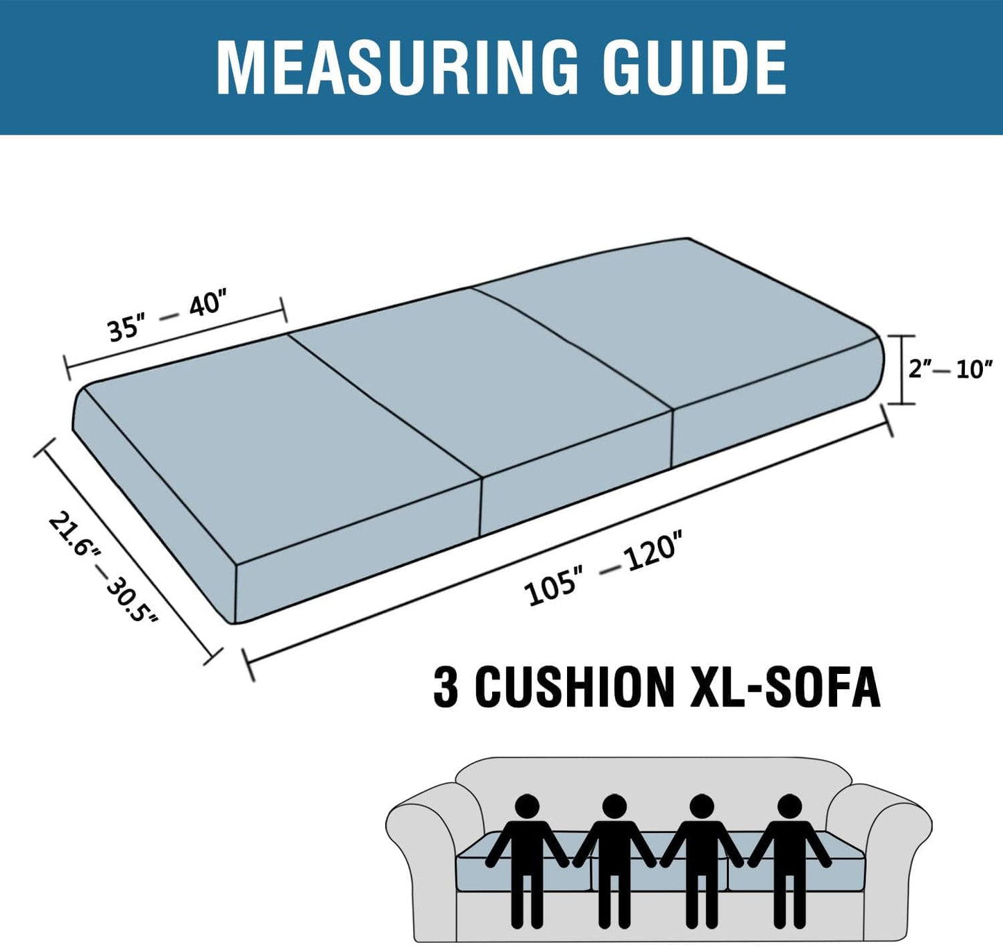 H.VERSAILTEX Super Stretch Individual Seat Sofa Covers Couch Slipcover Sets Thick Jacquard Textured Twill Fabric (3 Piece XL Cushion Covers, Black)