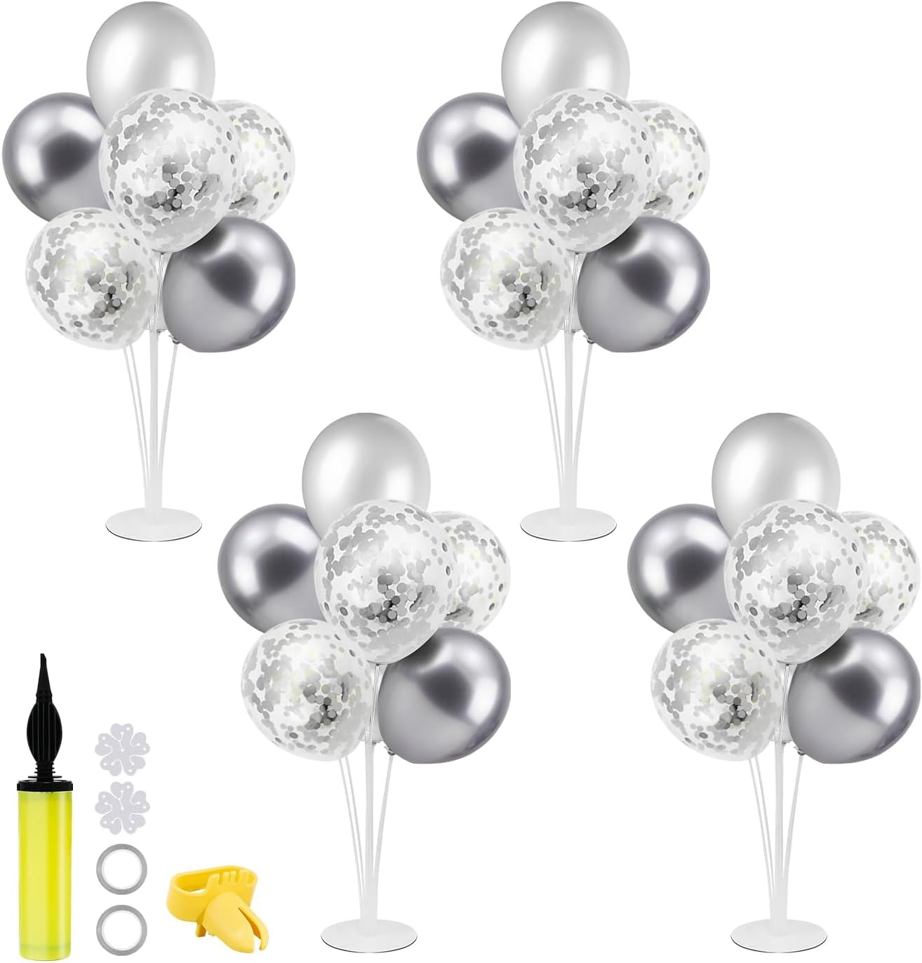 Silver Balloon Stand Centerpiece Table Decorations for 25th Wedding Anniversary Birthday Bridal Shower Father's Day Mother's Day Platinum Party Decorations(Silver gray set4)