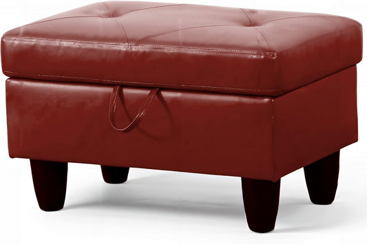 Ottoman Rectangular Storage Ottoman Bench, Faux Leather Footrest, Coffee Table, Stool Footstool with Hinged Lid for Living Room, Bedroom, Entryway, Red, 28.5"x19"x17.5"