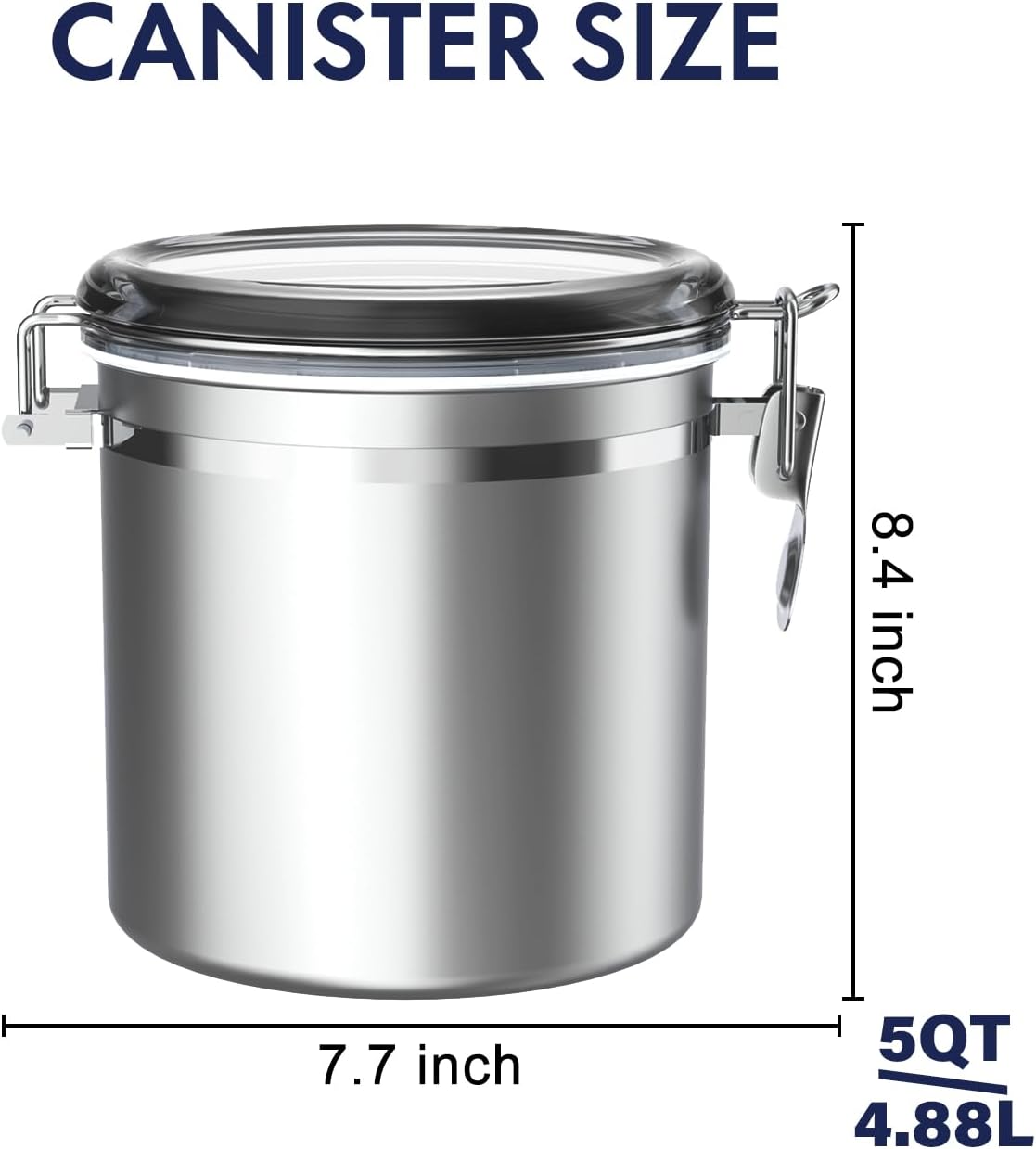 ENLOY 165oz Stainless Steel Airtight Canister for Kitchen, Large Flour Coffee Bean Tea Cereal Sugar Cookie Metal Food Storage Canisters with Clear Lid and Sturdy Locking Clamp