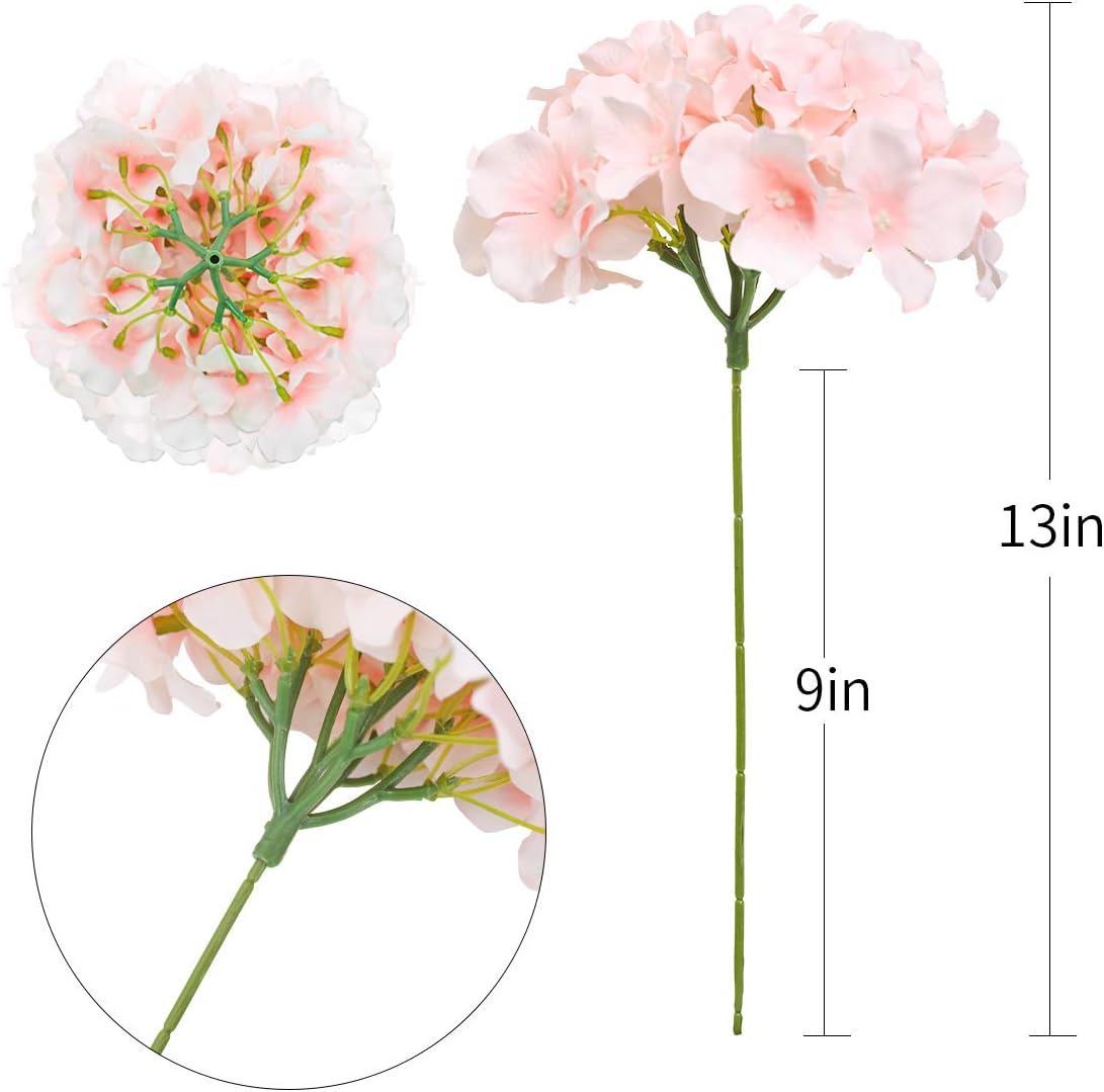 Tifuly Hydrangea Artificial Flowers -12 pcs Realistic Fake Hydrangea Silk Flowers with Stems Faux Hydrangea Flowers Heads for Office Home Party Wedding Centerpiece DIY Floral Decor (Pink)