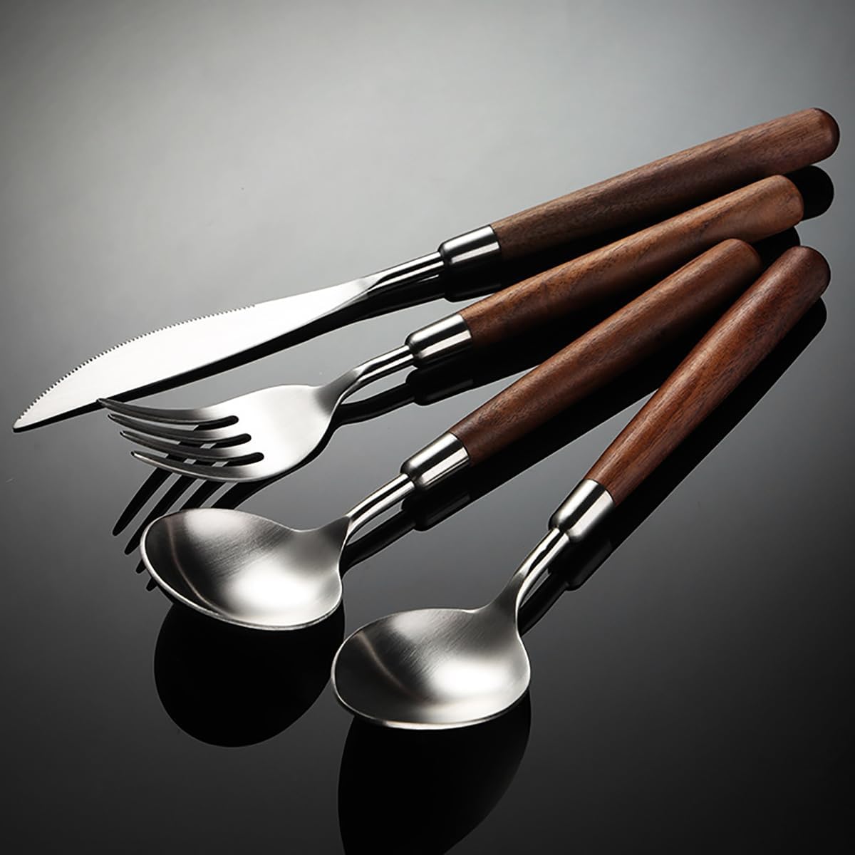 Flatware Set 36 Piece Walnut Handle Silverware Set for 9, 18/8 Stainless Steel Home Kitchen Cutlery Utensils Include Knifvs Forks and Spoons Tableware Set Durable Dishwasher Safe