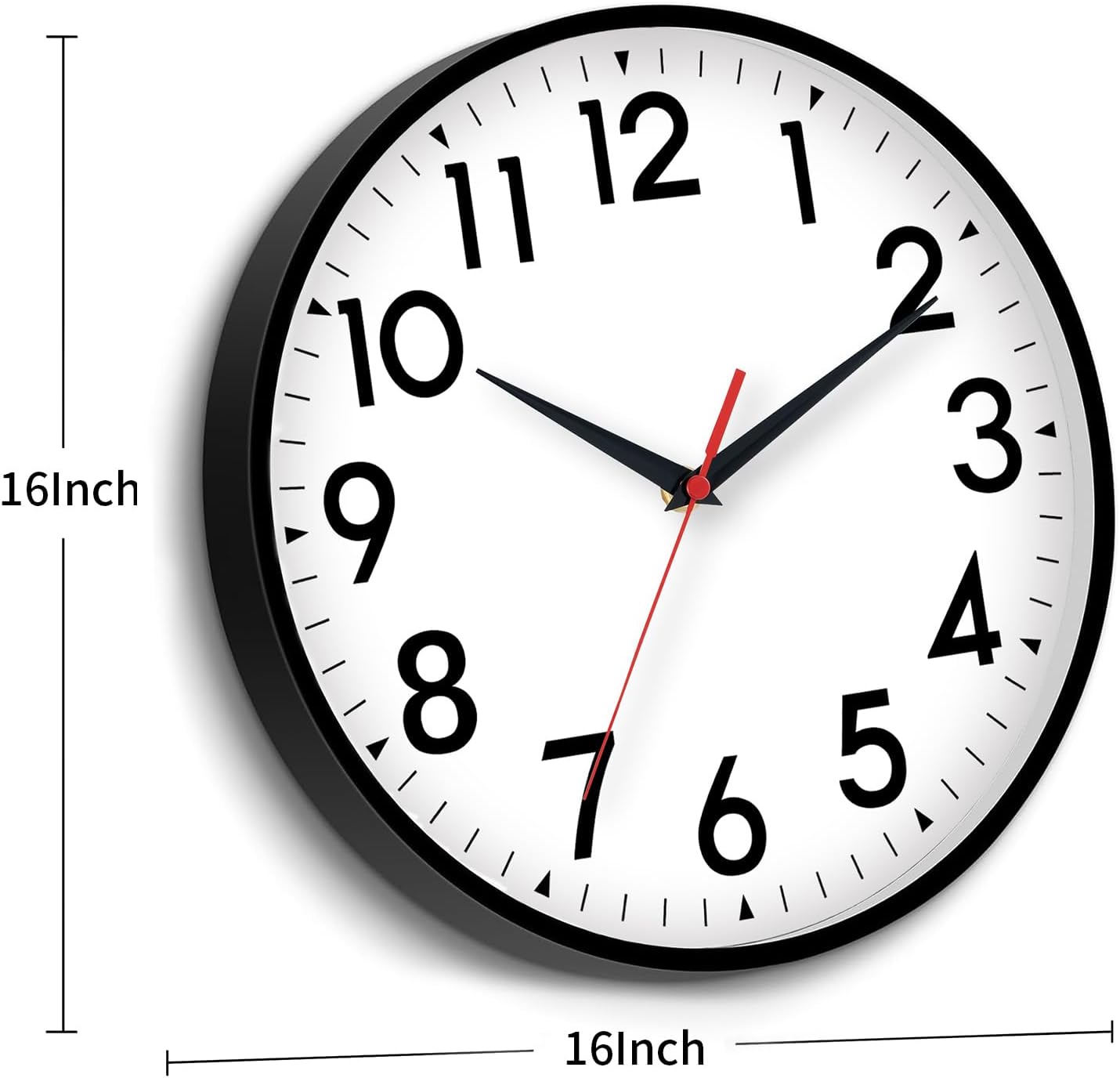 16 Inch Wall Clock, Large Wall Clocks Battery Operated, Big Silent Non-Ticking Analog Clock Decorative for Living Room, Office, Kitchen, Outdoor,Classroom, Bedroom, Bathroom, School(Black)