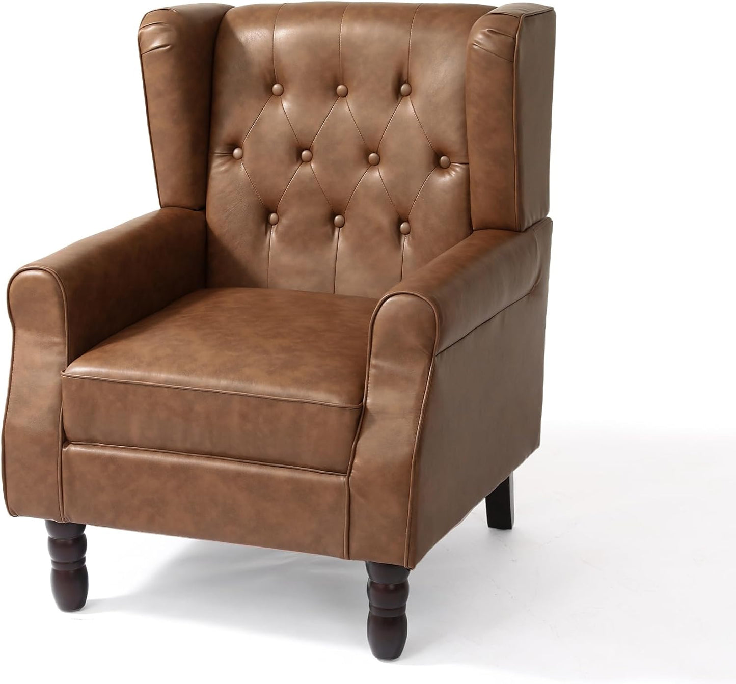 UIXE Faux Leather Accent Chair, High Back Upholstered Armchair for Living Room, Wingback Arm Chair Comfy Single Sofa Bedroom Reading Seat with Solid Wood Legs - Brown