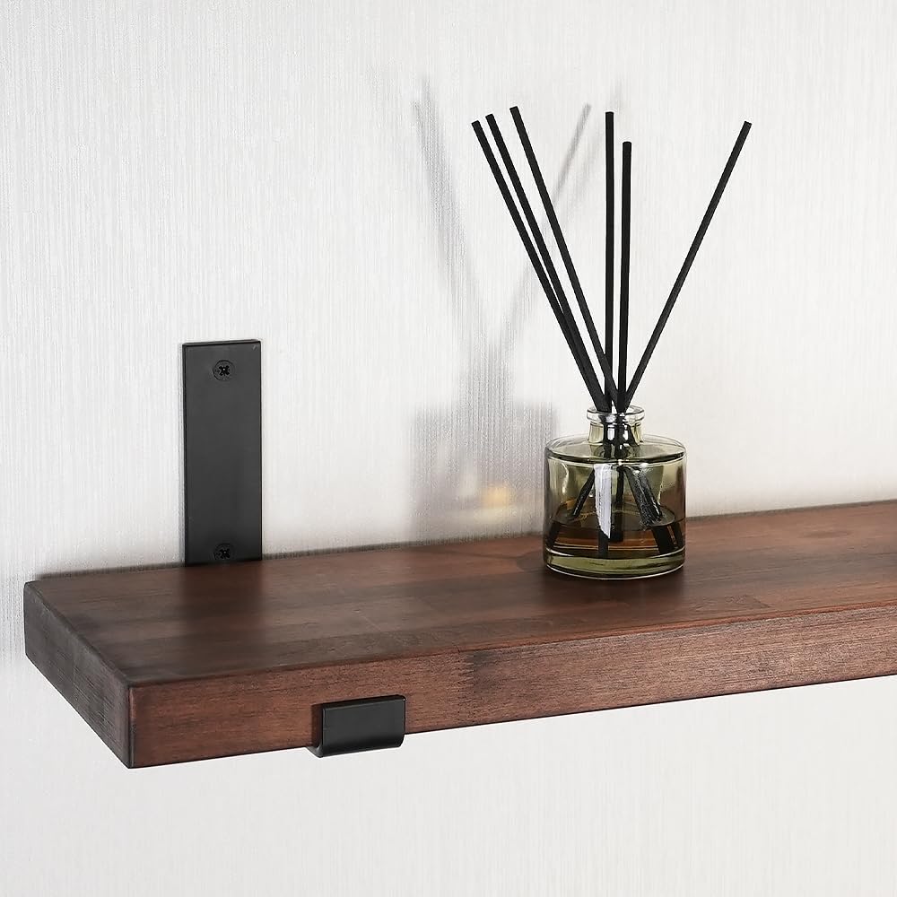 CONSDAN Floating Shelves for Wall Mounted Book Shelf Hanging Shelves Floating Bookshelf for Bedroom, Bathroom, Living Room, Kitchen USA Grown Solid Hardwood, Dark Maple 16x7.5x1.5 in (Set of 3)