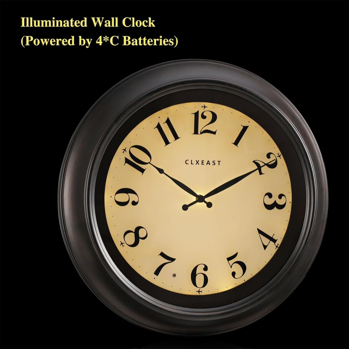 CLXEAST 18 Inch Large Illuminated Wall Clock with AI Smart Night Light Sensor,Modern Farmhouse Wall Clocks for Living Room,Bedroom,Bathroom, Kitchen, Home Office,Oil Rubbed Bronze Black