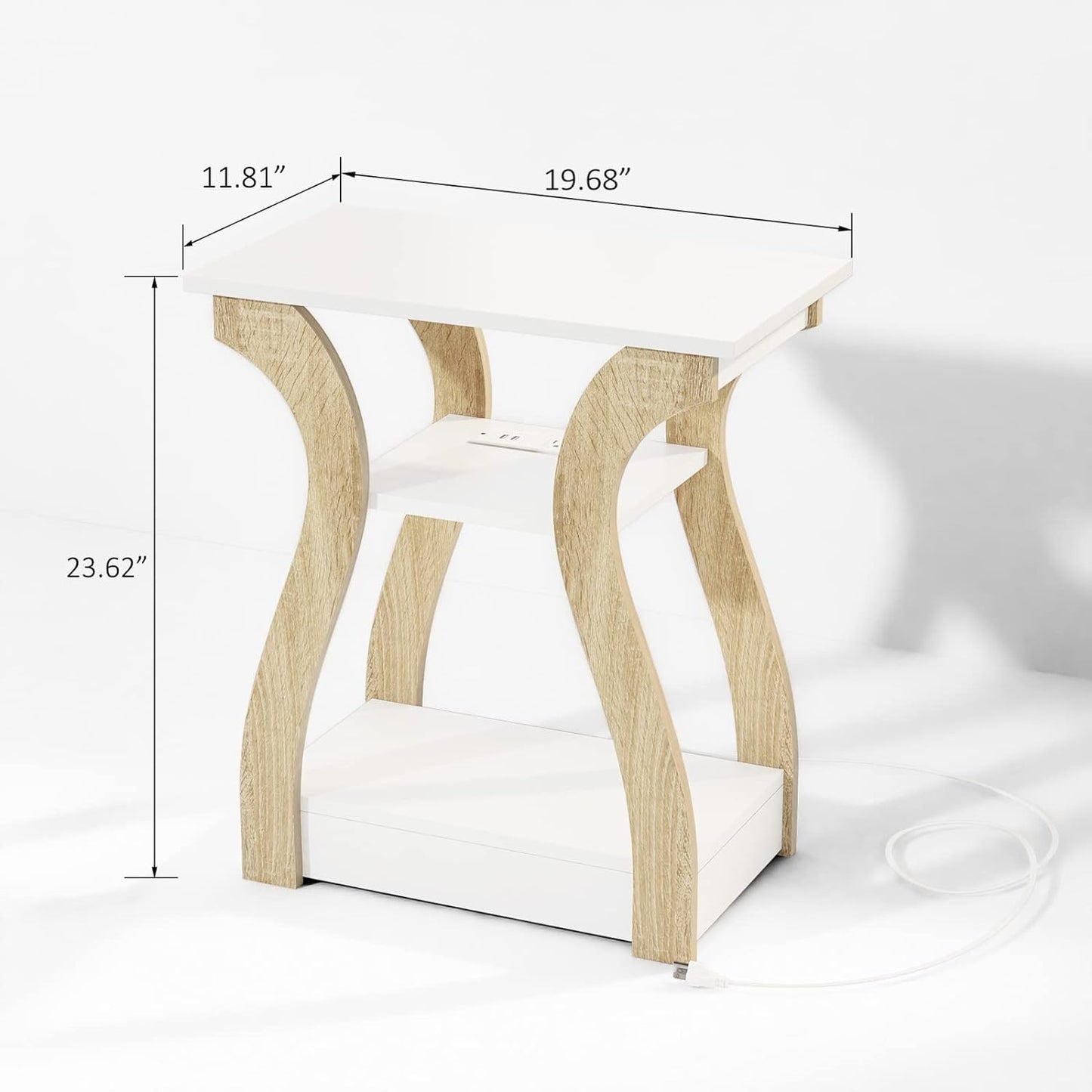 End Table Set of 2 with Charging Station, Side Table with USB Ports and Outlets, Nightstand, 3 Tier End Table with Storage Shelf for Living Room, Bedroom (White Set of 2)