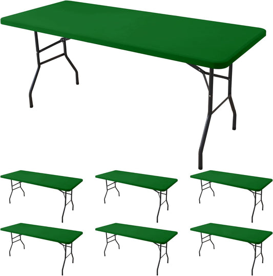 Fitted Tablecloth for 6 Foot Rectangle Tables-6 Pack Green Elastic Outdoor Picnic Table Cover-Spandex Stretch Folding Table Cloths 6 ft for Camping Dining Room Patio Kitchen Banquet Party