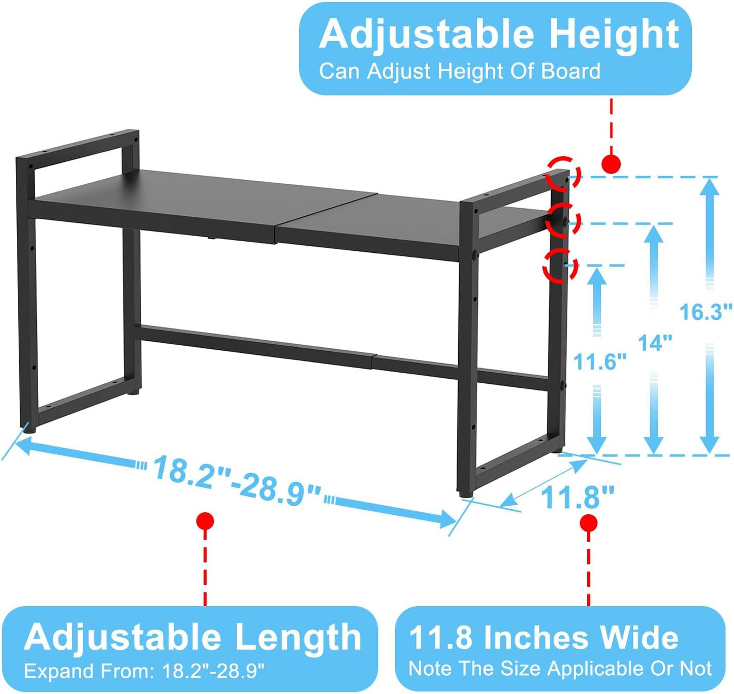 Expandable Metal Storage Shelves,110LBS Heavy Duty Shelving Units and Storage For Small Appliance, Adjustable Metal Storage Shelf Rack For kitchen Cabinet Closet Pantry Warehouse Garage,Patent Pending