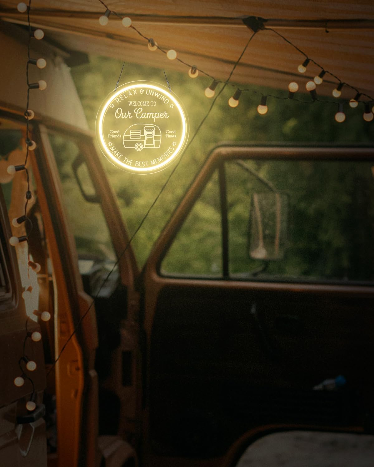 Camper LED Neon Sign for Camping Party Decor, Dimmable Neon Wall Lights Signs for Backyard Patio Garden BBQ Touring Car Decoration, 3D Art Light Up Sign for Housewarming Birthday Gifts