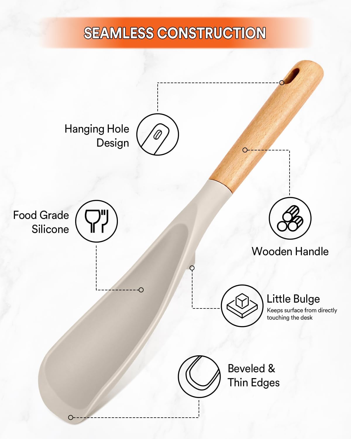 Cooking Spoon for Nonstick Cookwares, Great for Cooking and Serving Sturdy BPA-Free Matte Silicone, Wood Handle Spoon for Mixing, Scoop, and Scrape (2 Pack of Khaki, 11.4 inch)